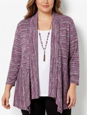 NWT Alfred Dunner Purple Space-Dye Cardigan Set with Beaded Necklace